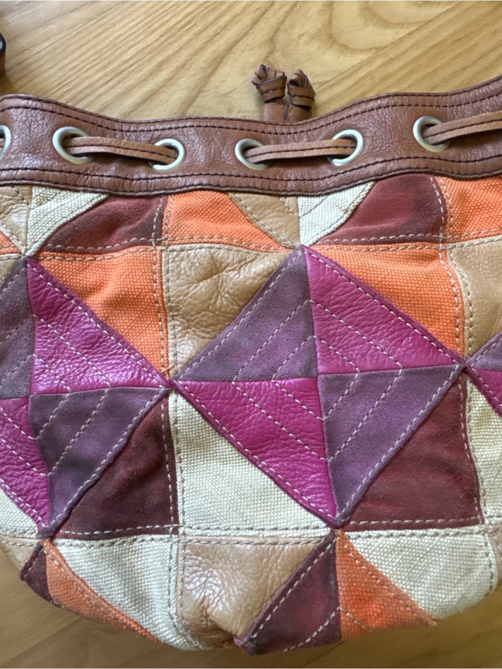 Fossil Patchwork Leather Canvas Shoulder Bag Boho Purse - Picture 4 of 13